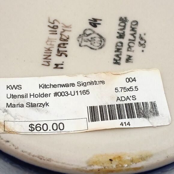 Unikat M. Starzyk Ceramic Utensil Holder w/ Swirl Blue/Wave & Floral Pattern - Picture 11 of 12
